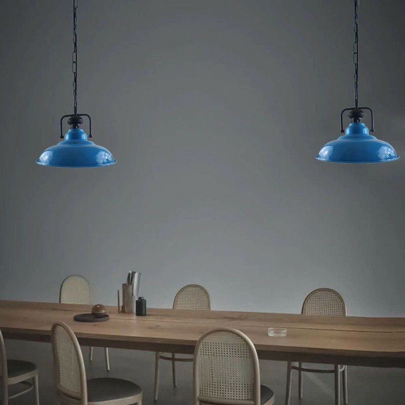 Modern Metal Pendant Lampshade with Adjustable Chain, Light Blue