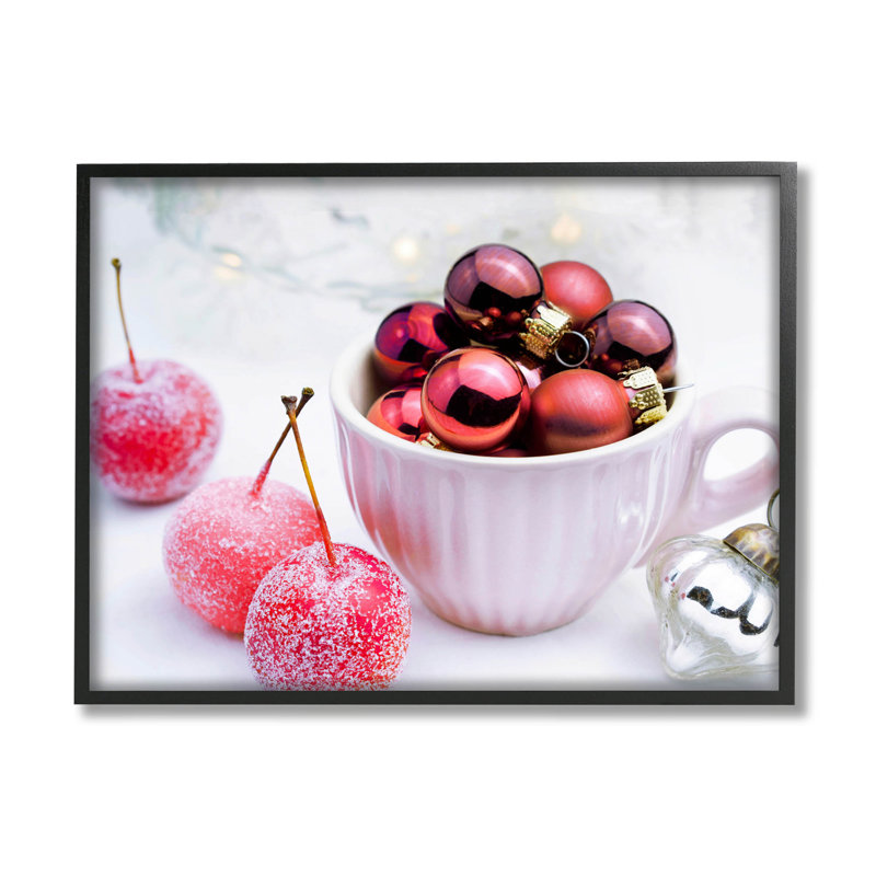 Ornements de Noël rouges scintillants at-258, H 11 po x l 14 po x P 1,5 po, Giclée encadrée noir minuit