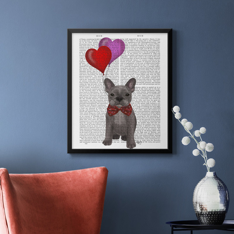 Bouledogue français et ballons sur toile de qualité supérieure - prêts à être accrochés, Noir, H 24 po x l 20 po