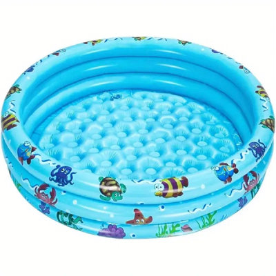 Piscine gonflable ronde pour enfants avec piscine à 3 anneaux sur le thème de l'océan - Bleu avec créatures de la mer et récifs coralliens, jeu d'eau portatif pour tout-petits de 35 pouces, flotteurs de plage, étang de pêche, piscine à balles, pis