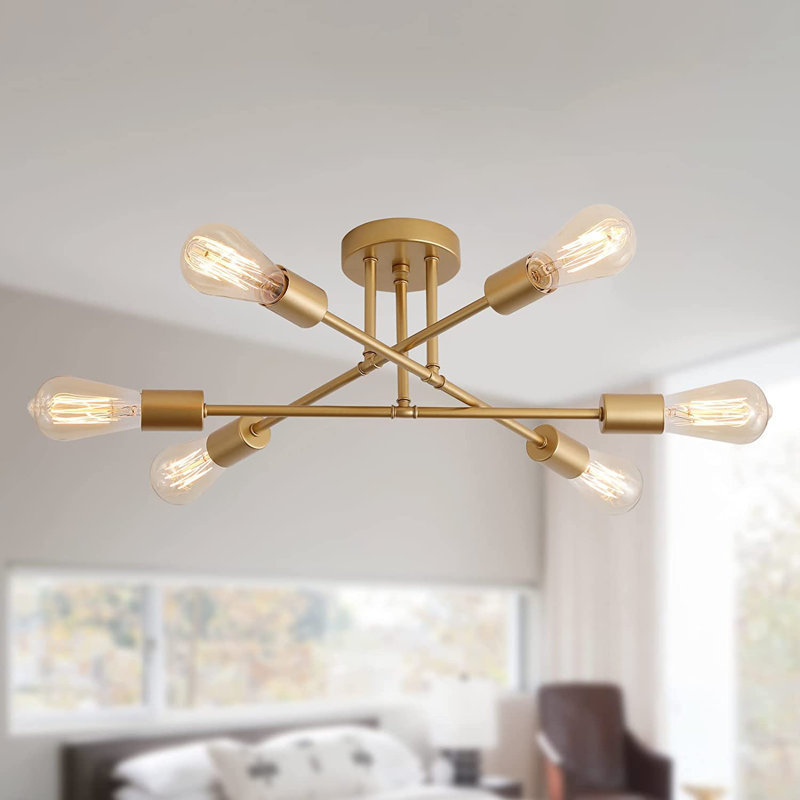 Plafonnier semi-encastré 6 lumières Vintage Farrmhouse - noir, Or