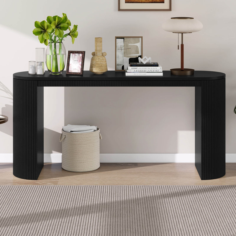 Console de 59,2 pouces, canapé d'entrée de style courbé avec conception à rayures verticales unique et fabrication robuste