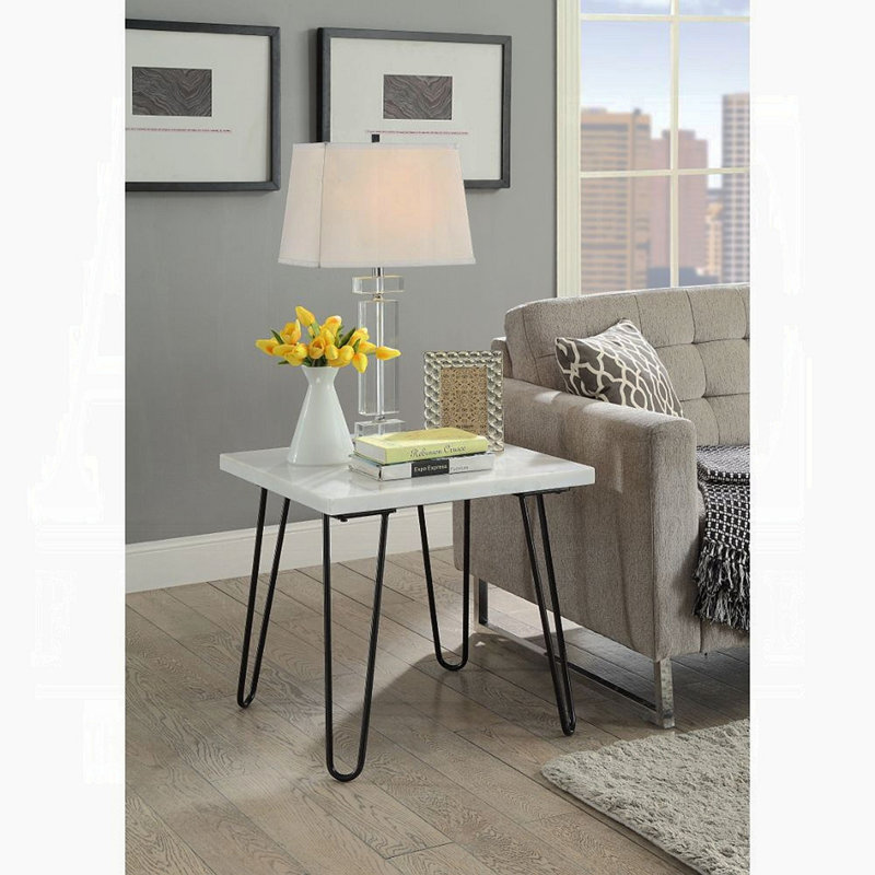 Table de bout en marbre blanc Modern Elegance, Plateau blanc / base noire
