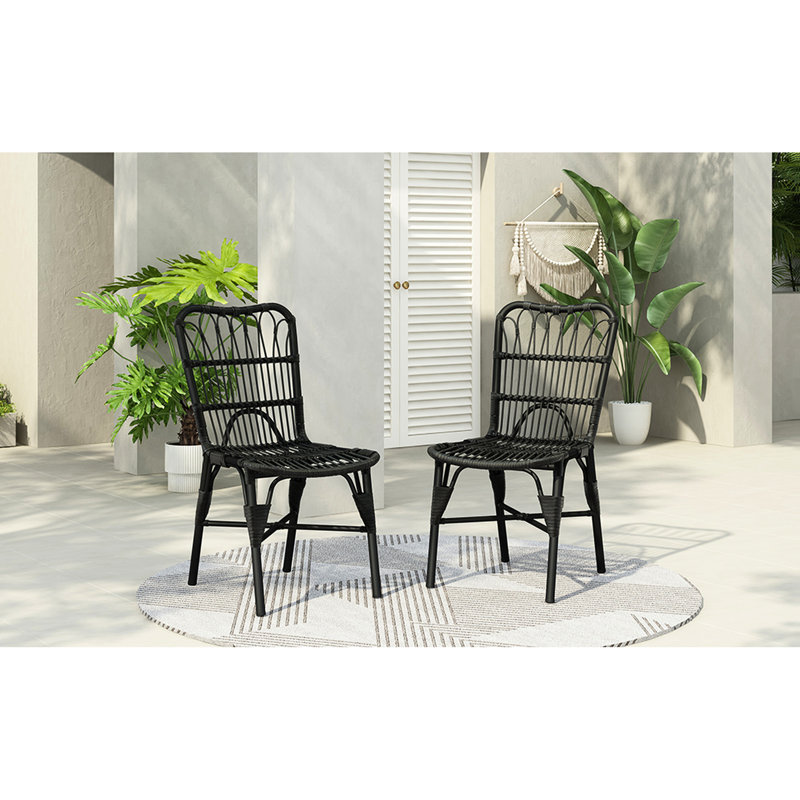 Outdoor Patio Dining Chairs  2  - Modern Grey & Iron Protected, Simple To Clean, 400Lbs Capacity Of 2 Elegant For Garden Strong Base, Hand-Woven , Weight Limit, Hue