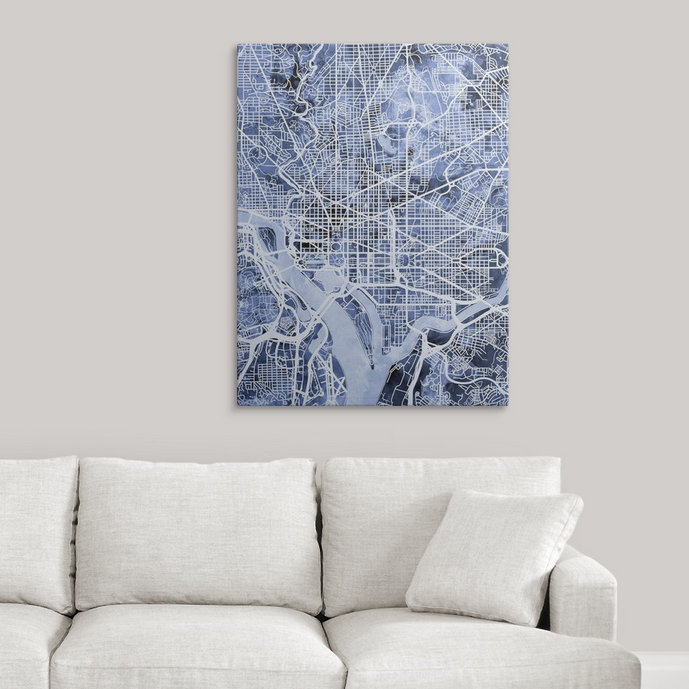 «Washington DC Street Map» par Bellen, impression, H 16 po x l 12 po x P 1,5 po, Toile