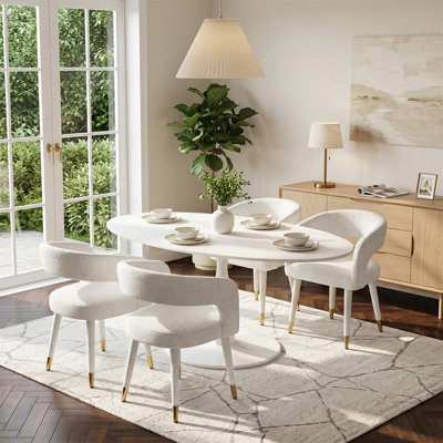 Ensemble de table de salle à manger moderne à piédestal pour 4 personnes avec accoudoirs rembourrés 59 "Modern