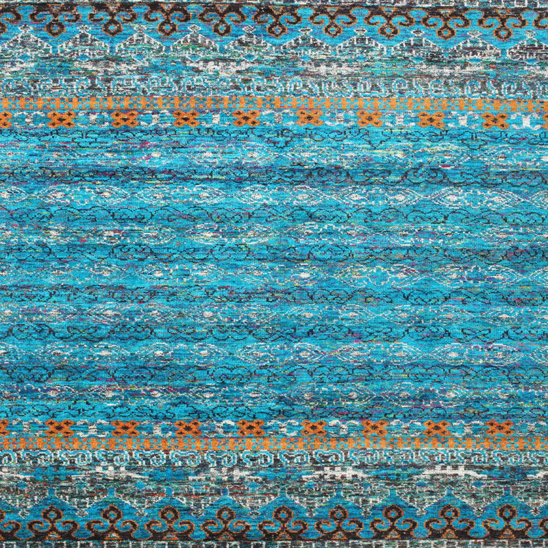 Tapis décoratif bleu contemporain, Carré 8 pi