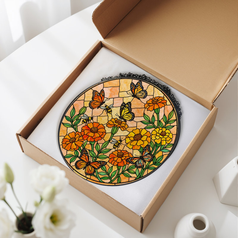 Vitrail de jardin en verre coloré 7,8 po H, H 7,8 po x l 7,8 po