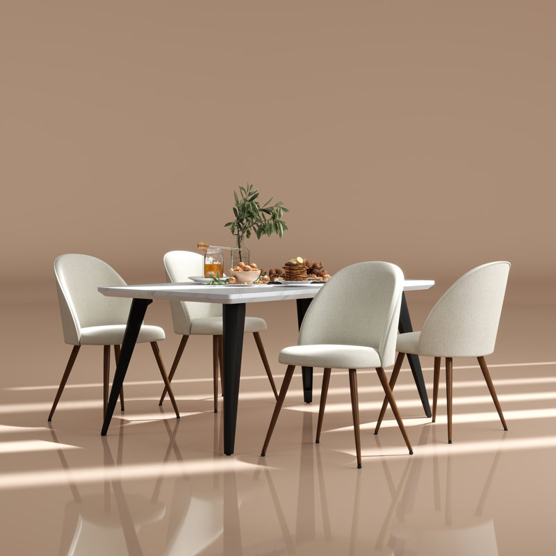 Ensemble de table de salle à manger rectangulaire 63 po avec 4 chaises rembourrées Hozel, Beige / brun, Blanc