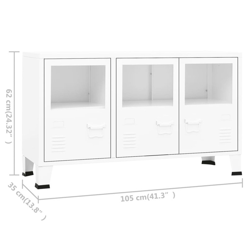 White Industrial Metal and Glass Accent Cabinet with Air Vents