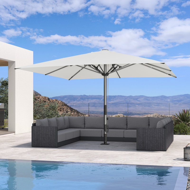 Parasol de table semi-automatique pour l'extérieur, Blanc