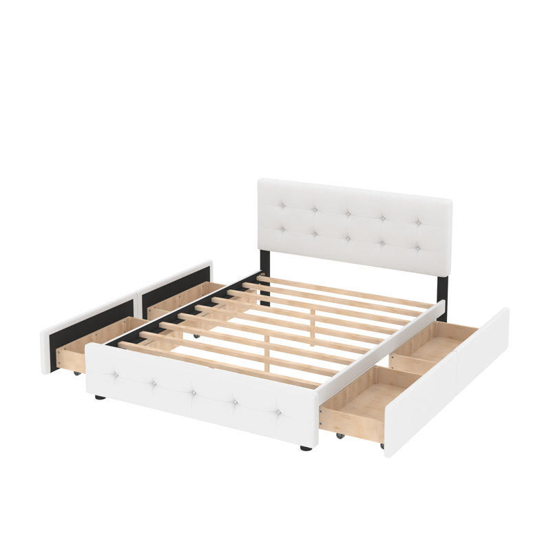 Upholstered Platform Storage Bed, White