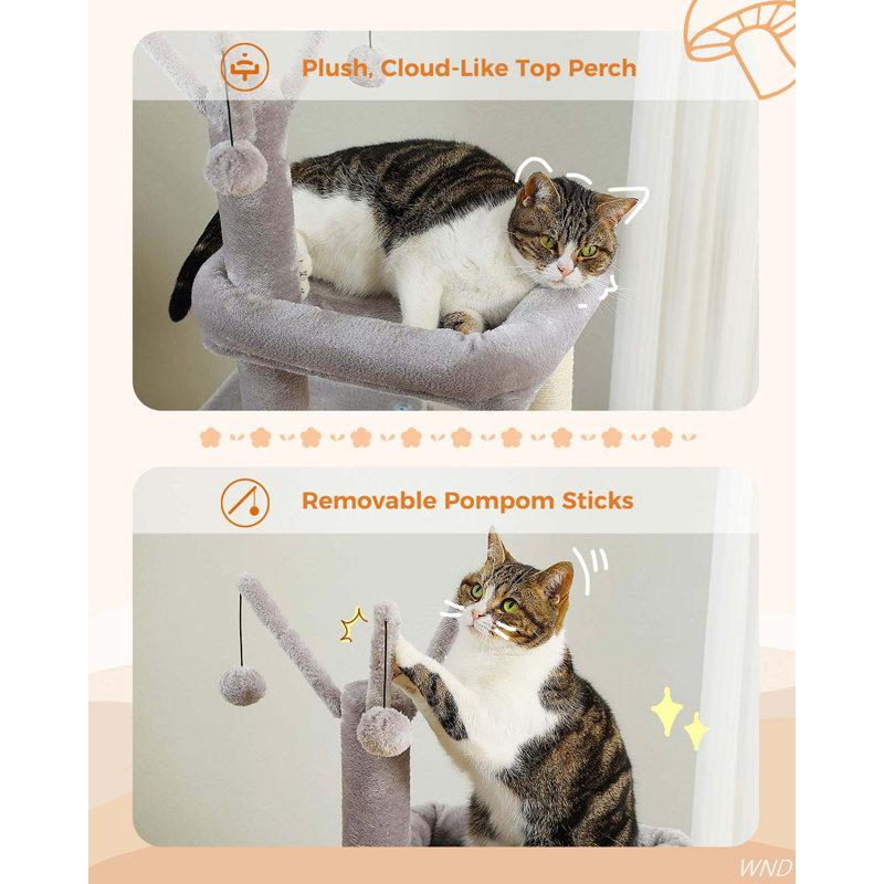53" Gray Plush Cat Tree Tower with Condos and Hammock