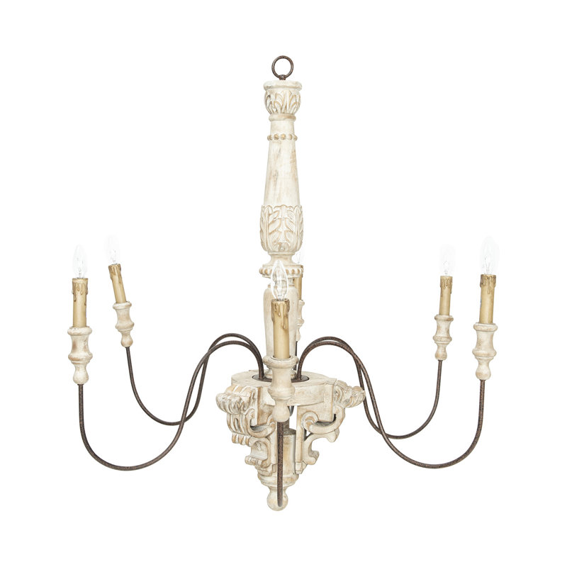 Antique Wood and Metal Chandelier, Cream
