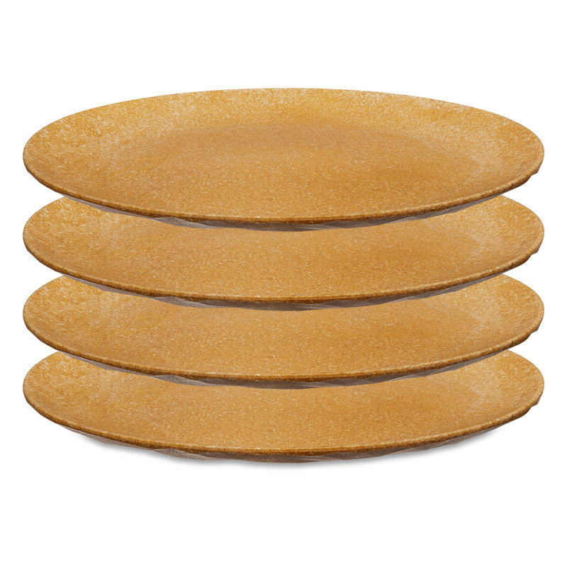 Koziol flat plate set of four, plastic and wood mix, natural ash gray, 26cm, Brown, white and pink