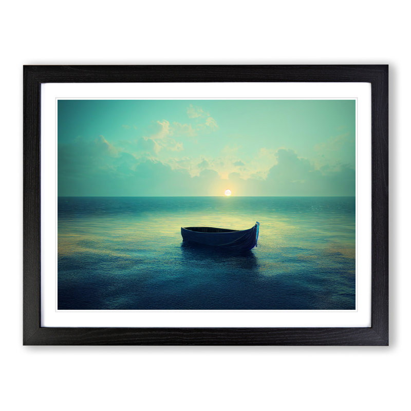 Lone Boat Vol.3 - Single Picture Frame Print, 46cm H x 64cm W, Black
