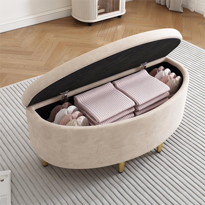Egidio Velvet Upholstered Storage Bench, Beige