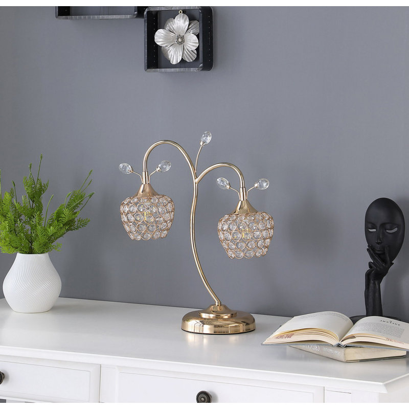 Lampe de table 17,25 "en or rose à 2 fleurs Bell Glam
