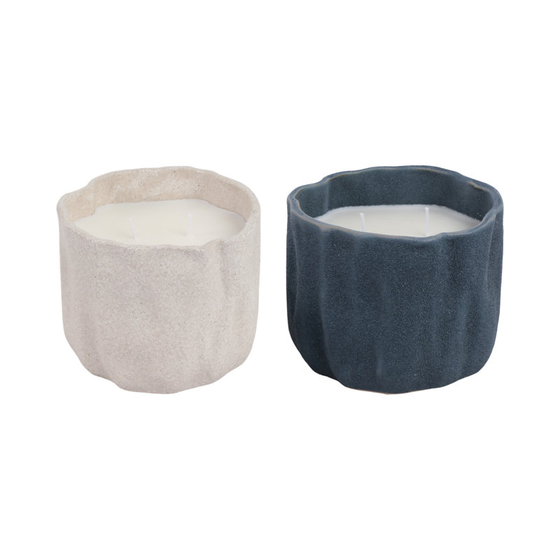 Sagebrook Home 2-Pieces 31 Oz Pink Beach Wavy Candle, Ivory/Blue