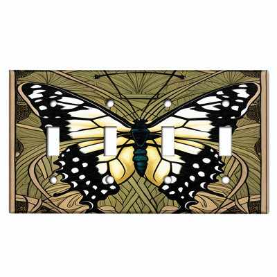 Metal Light Switch Plate Outlet Cover (Beautiful Monarch Butterfly - Quadruple Toggle)