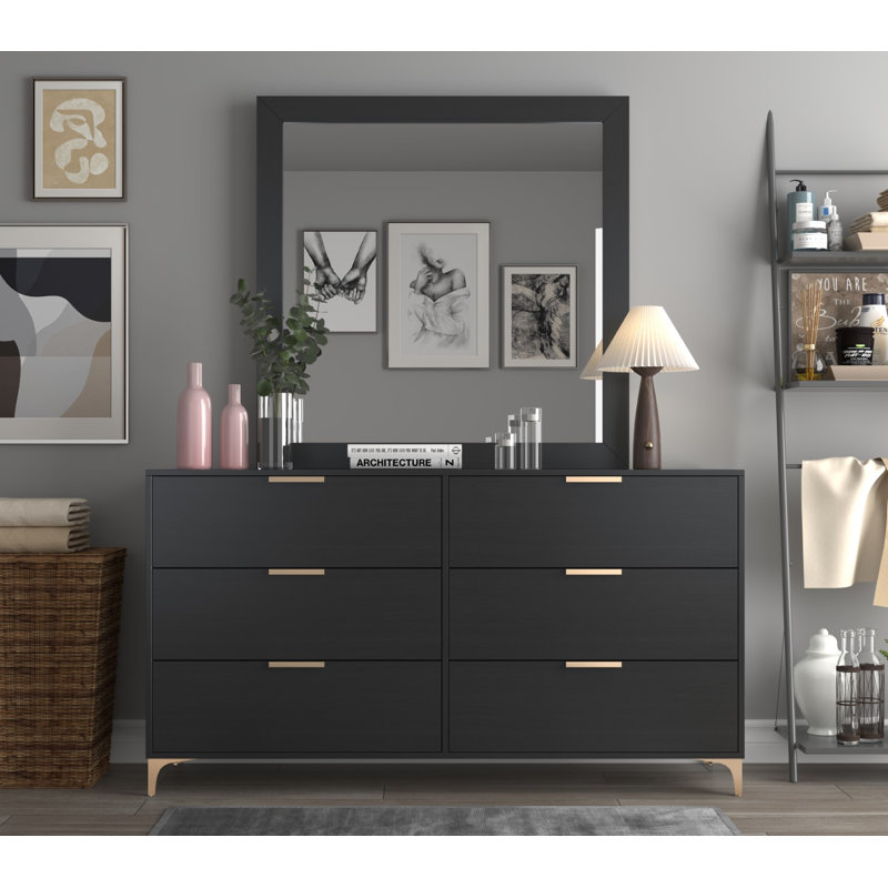 148.59cm W 6 - Drawer Chest of Drawers, Black