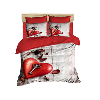 Luxurious Single Quilt Cover Set, 100% Polyester Microsatin & Cotton, Duvet Cover 63 x 87, Flat Sheet 63 x 95, 2 Pillowcases 20 x 28 | High-Quality 3D Printing, Zipper & Envelope Closure | Machine Washable, Elegant Red & Brown Design