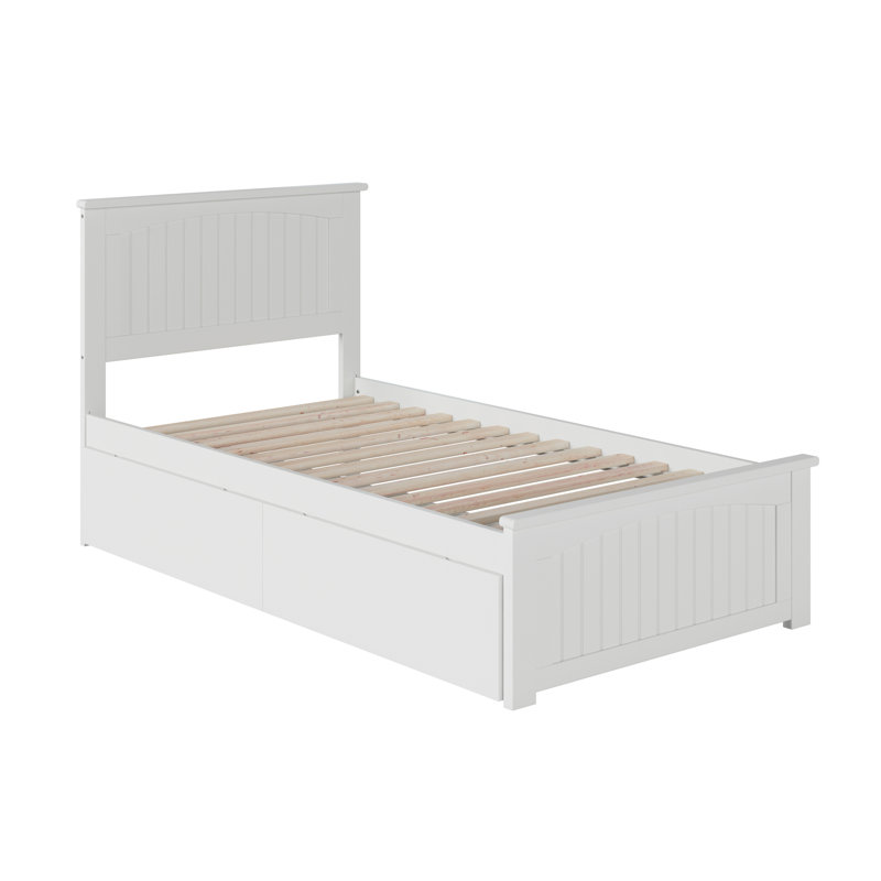 Lit plateforme en bois massif Kindig Cottage avec pied de lit et tiroirs de rangement assortis, Simple, Noyer