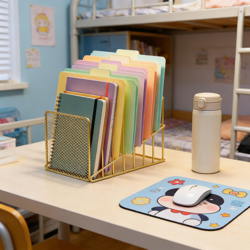 Organisateur de bureau vertical à 7 fentes avec design incliné et façade en filet