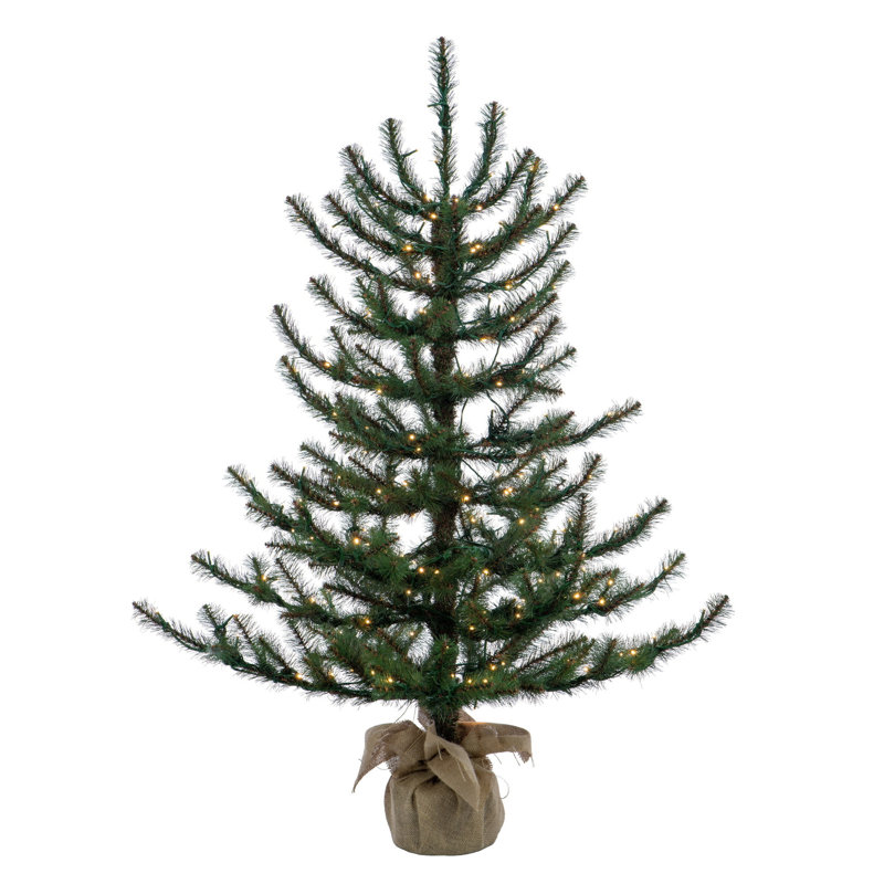  Arbre de Noël artificiel pin 4 pi x 28 po avec 100 lumières à large DEL chaudes Tabiona, H 4 pi