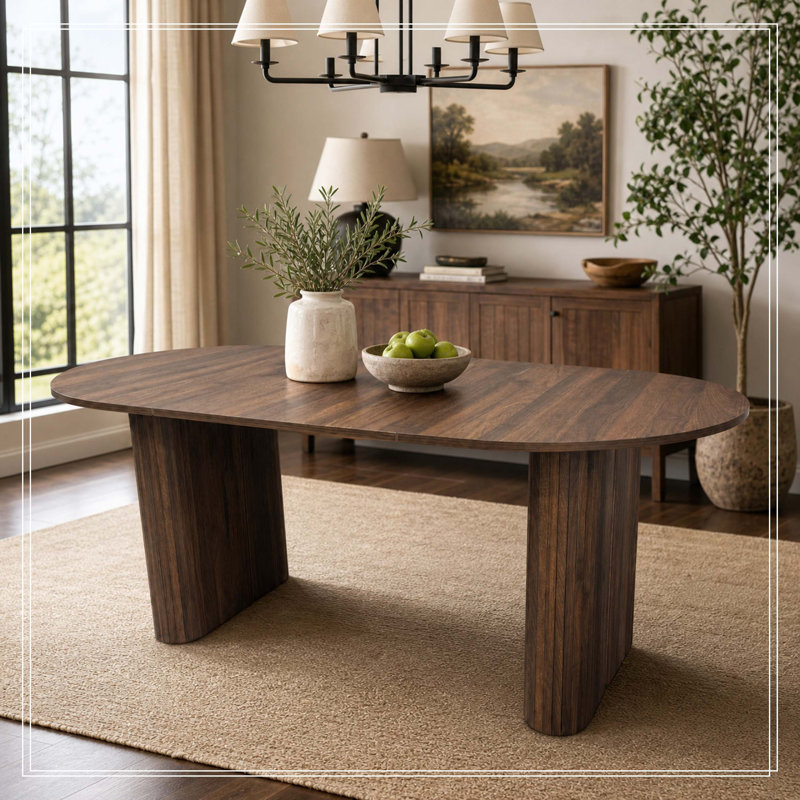 Table ovale de 70,8 po pour 4 à 8 personnes, table de cuisine ovale avec base en bois, table de salle à manger de style campagne moderne pour salon (noyer)