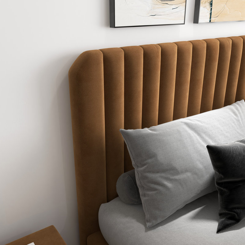 Lit plateforme tapissier gris Kelii, Très grand, Crème