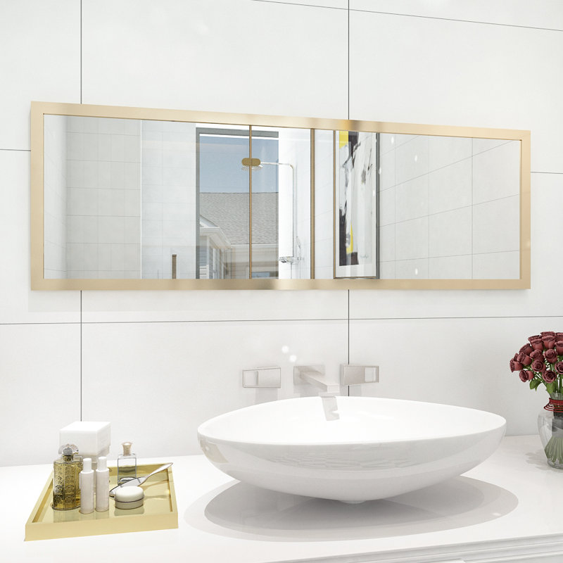 44" x 16" Framed Full Length Mirror, Wall-Mounted or Over the Door Mirror With 2 Adjustable Height , Doré