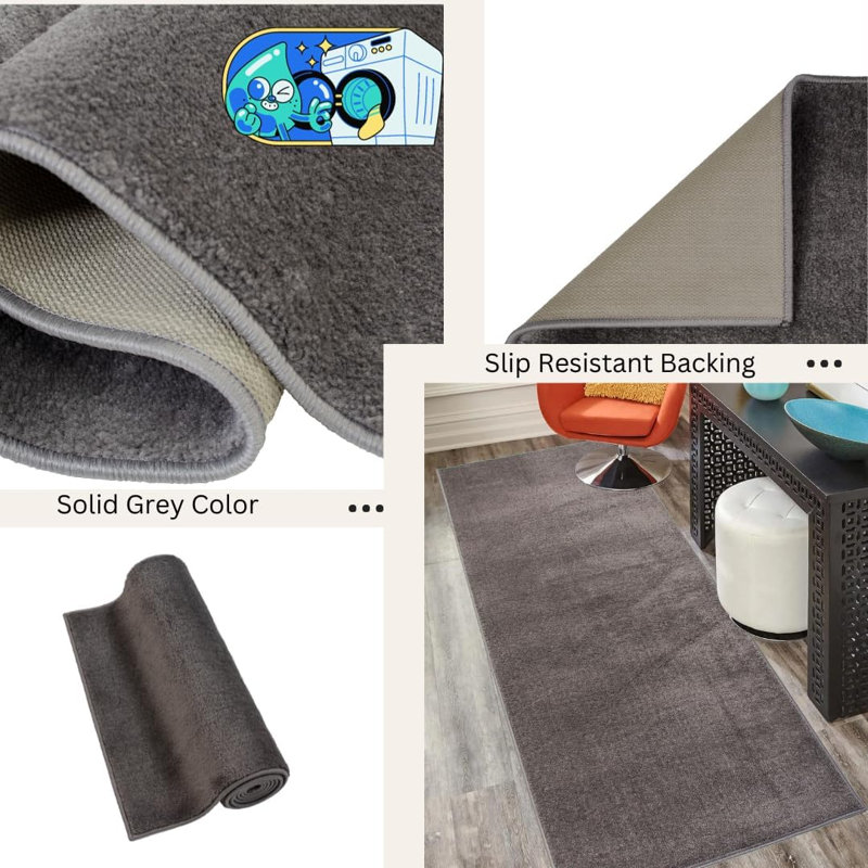 Customizable Size Solid Gray Colour Carpet Plush Medium Pile Slip Resistant, Runner 2'2" x 6'