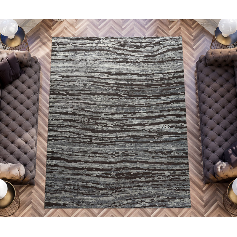 Wool Abstract Area Rug in Black/Dark Gray, Rectangle 8' x 10'