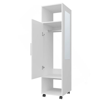 Armoire blanche à 1 porte avec miroir et rangement ouvert