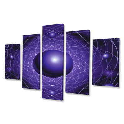 Space Atom Nucleus In Deep Purple - Fractals Wall Art Living Room - 5 Panels