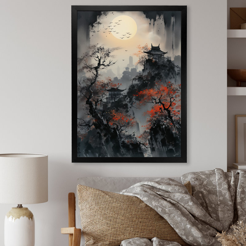Fabens Red Moonset Raven Cry Japon II, H 20 po x l 12 po x P 1 po, Cadre photo noir