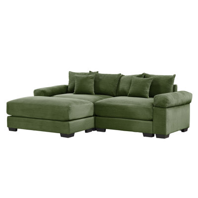 Corduroy Theater Sectional Sofa with Chaise, Modular Home Cinema Couch with Pillows, Deep Seat Comfort for Movie Rooms by Mercer41
