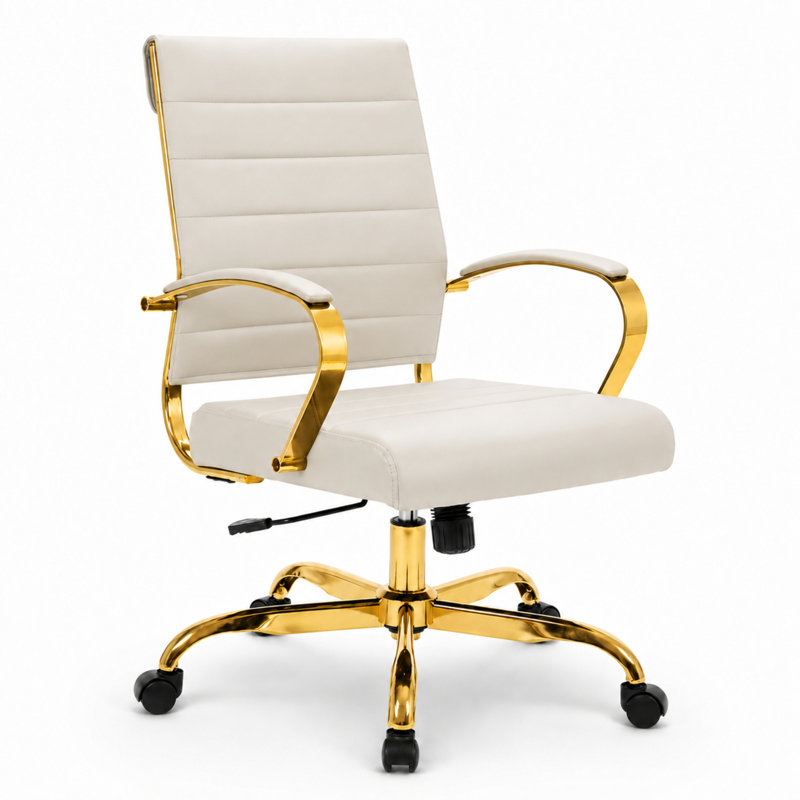Fauteuil de bureau pivotant en cuir Naudain, Brun clair, Simple