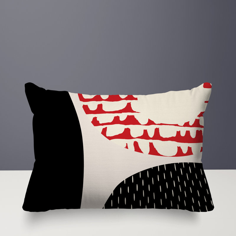 Coussin lombaire réversible intérieur / extérieur Vikka, H 18 po x l 25 po, Rouge / noir / blanc cassé