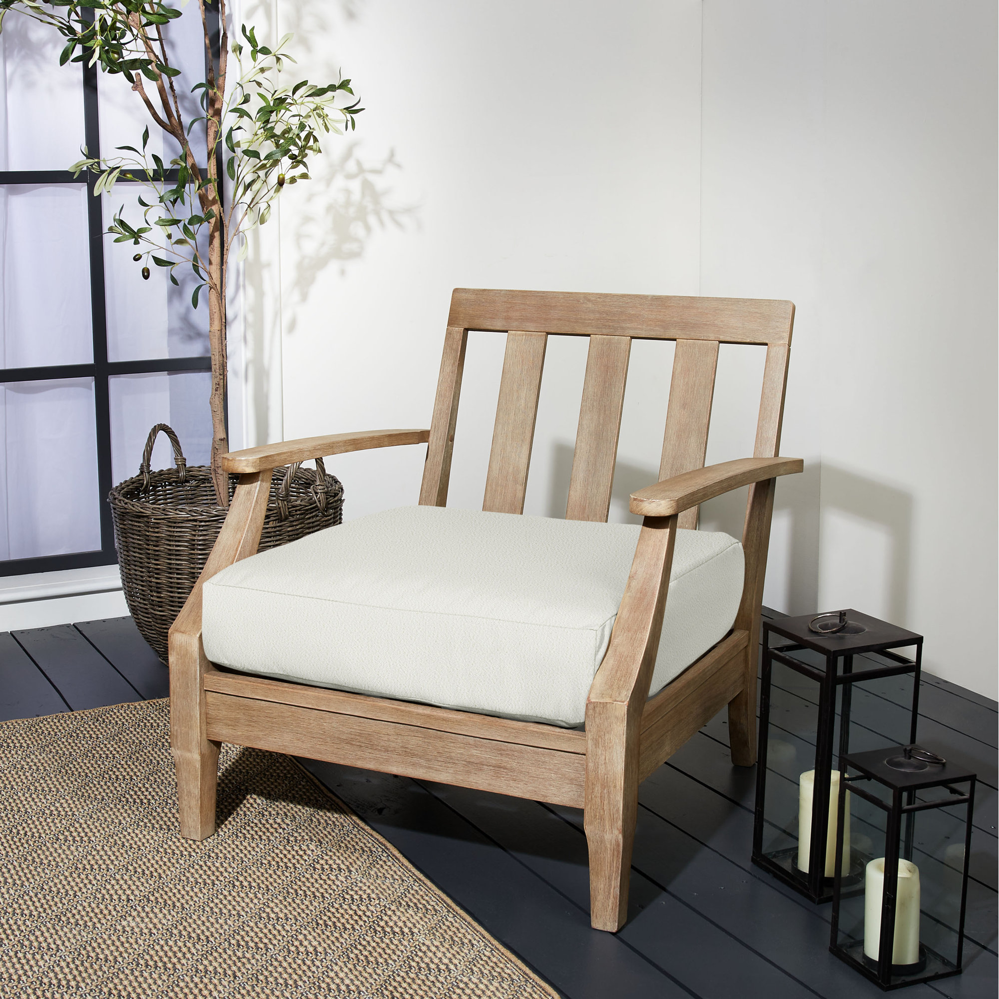 Amorina Outdoor Seat Cushion, 22.5 in W x 22.5 in D x 5 in H, White