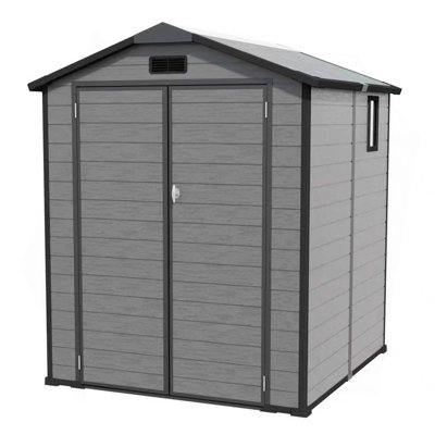 6X6 FT Plastic Outdoor Storage Shed - Lockable Resin Tool Shed With Window & Floor, Dark Gray
