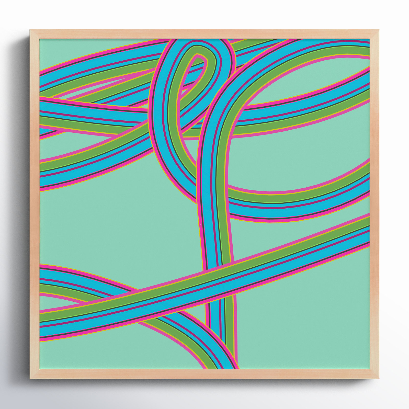Polo "Turquoise Twist" Print by Jacques Pilon, 16" H x 16" W x 1.25" D, Brown