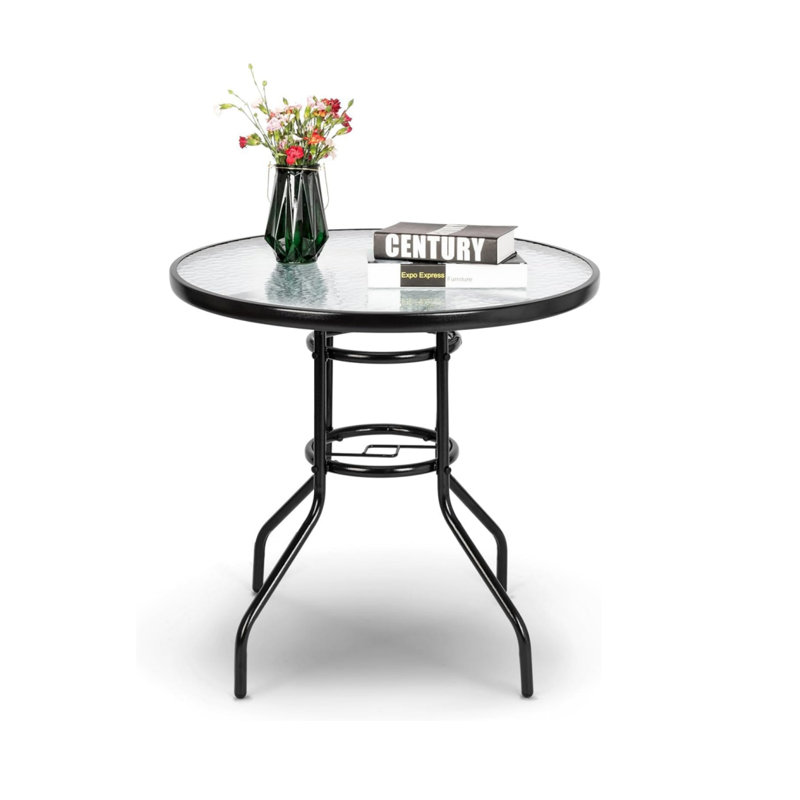 Table de patio ronde en métal noir 31,5 po avec trou pour parasol