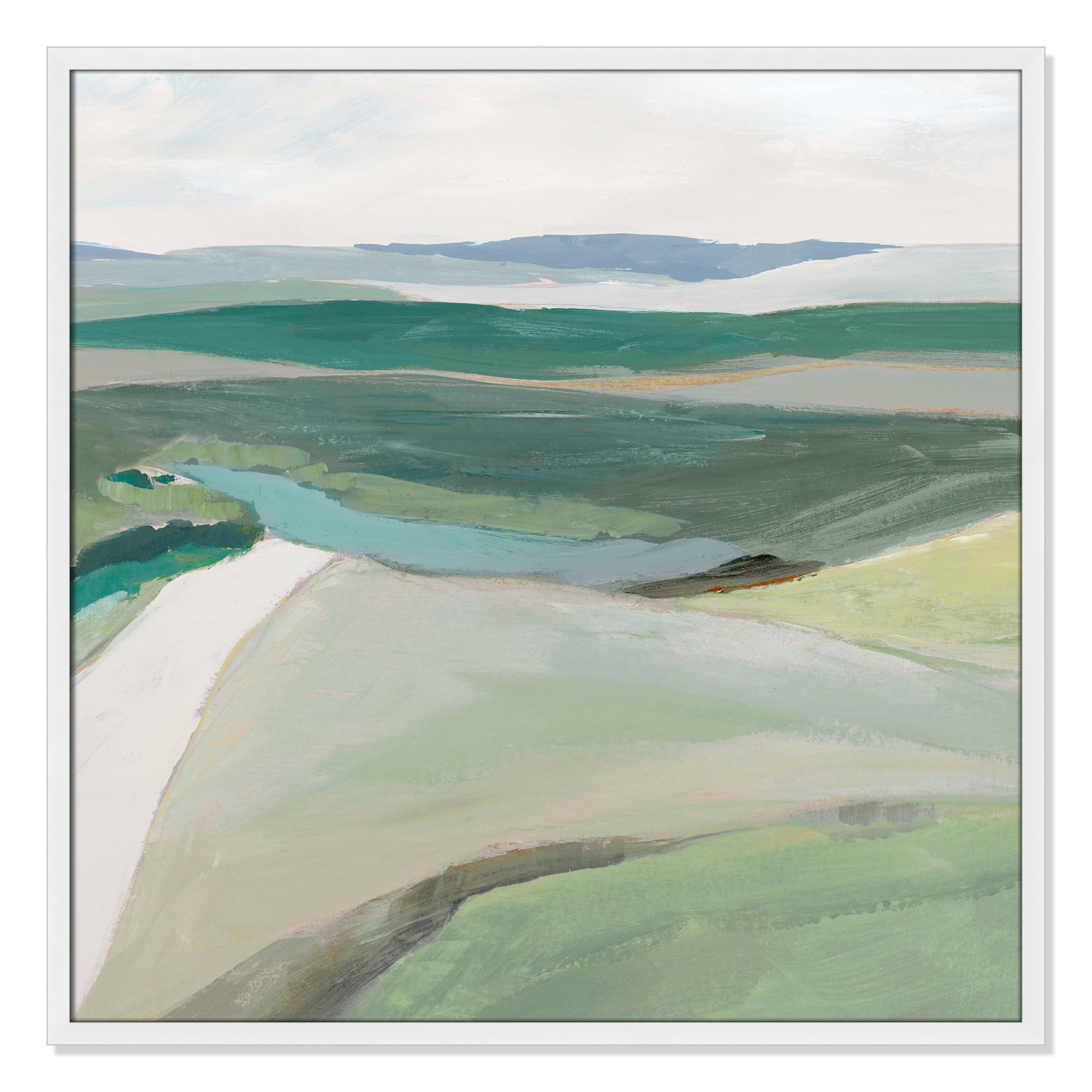 Fields Of Green II by - Single Picture Frame Print, 32" H x 32" W x 1.25" D, Satin White Framed
