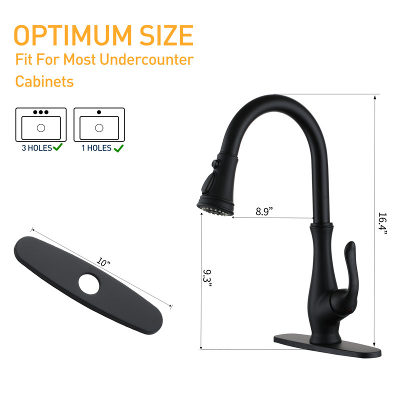 Robinet de cuisine rétractable à poignée simple avec distributeur de savon, Noir mat