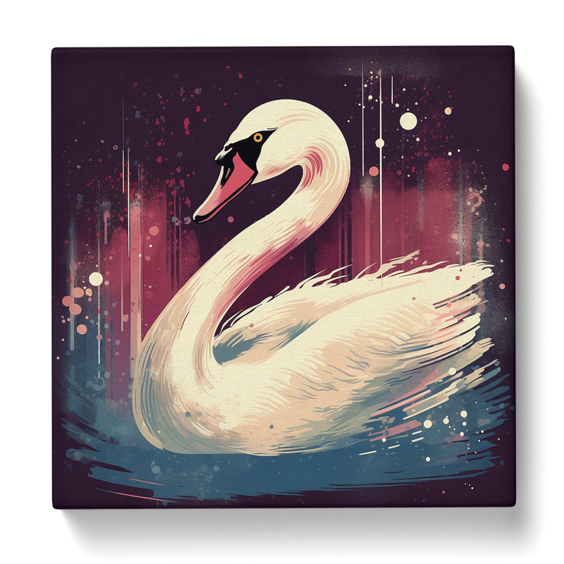 Swan Retro Art No.4 - Wrapped Canvas, 35cm H x 35cm W x 3cm D