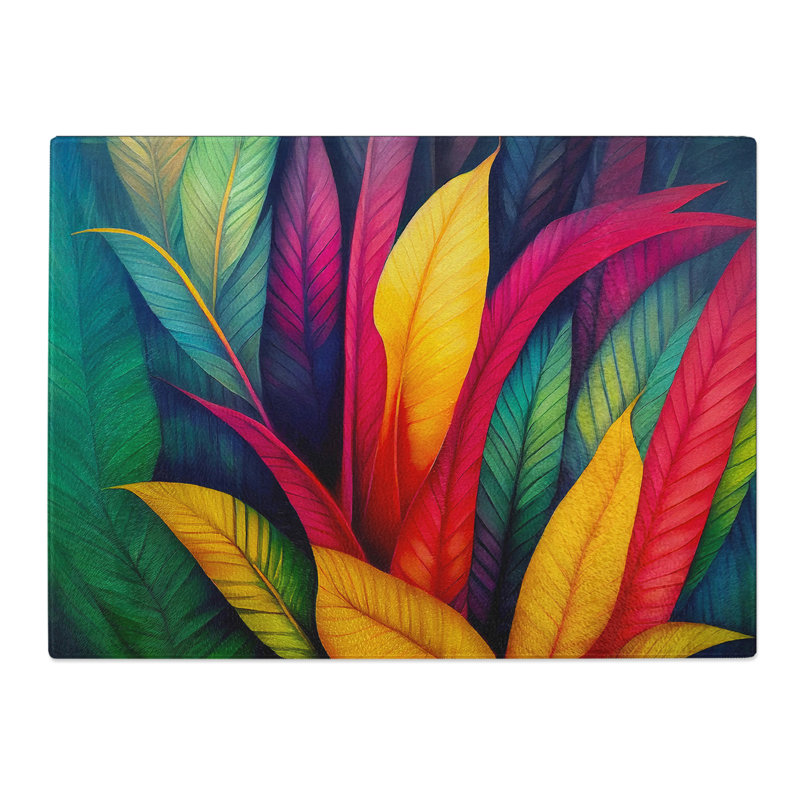 Bright Tropical Leaves  Glass Chopping Board
