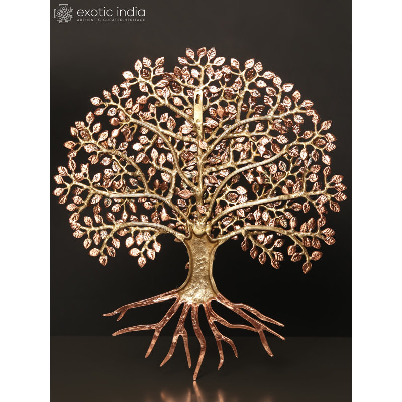 Art mural 19 po Tree of Life - laiton fabriqué à la main avec placage en or rose 24 carats - Banyan sacré