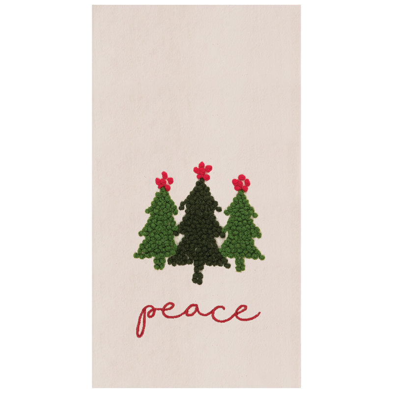 Torchon 100% coton brodé Peace Trees